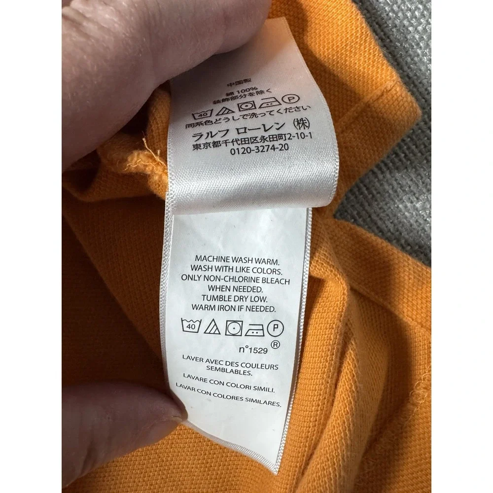 Polo Ralph Lauren Men's Med. Orange Polo Shirt Blue Emblem Short Sleeve Classic